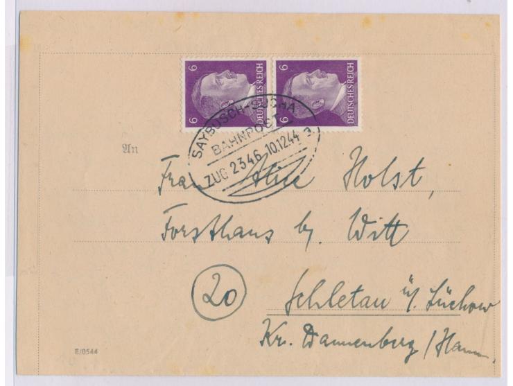 Saybusch - Sucha,  Zug 2346 10.12.44, Ovalstempel auf Faltbrief mit 2 x 6 Pf. Hitler nach Schletau, Bedarf
Stichwort: General