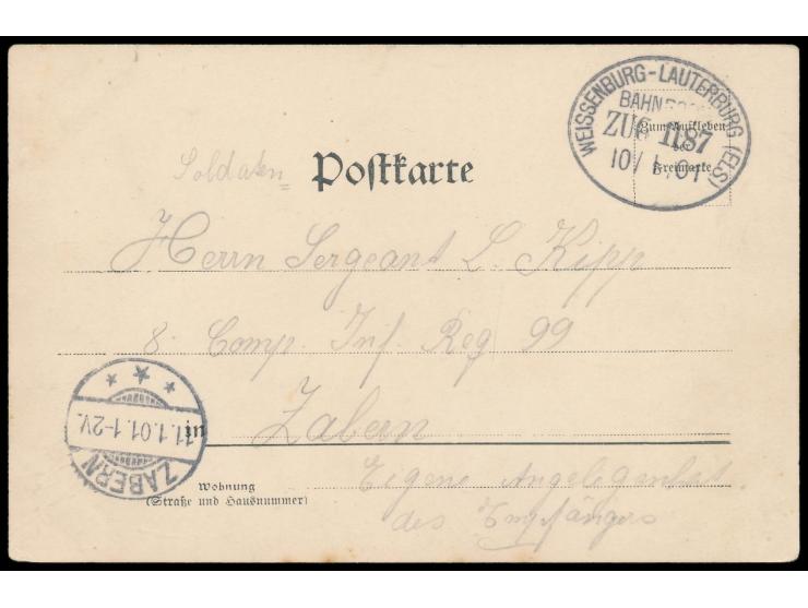 Weissenburg - Lauterburg (Els.)  Zug 1187 10.1.01, sehr frühes Stempeldatum der erst am 1.7.1900 in Betrieb genommenen Streck