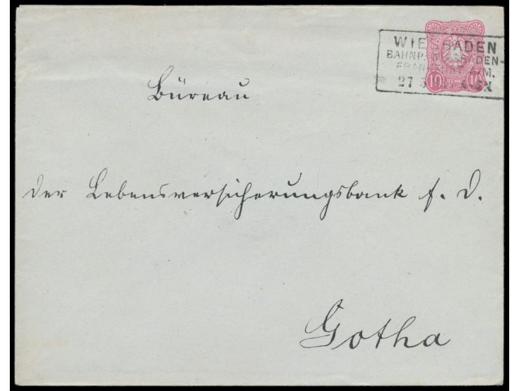 Wiesbaden / Bahnp. Wiesbaden - Frankfurt a / M.  27.5.83 auf Ganzsachenumschlag 10 Pf. nach Gotha, Ankunftstempel 28.5.83, Be