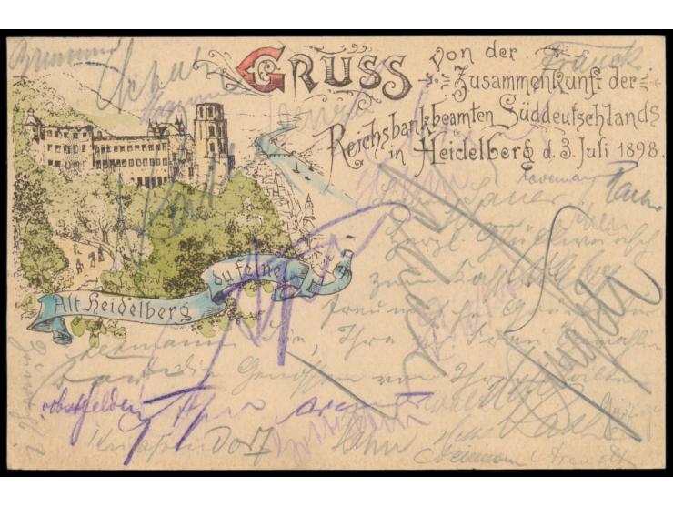 Reichsbankbeamte in Süddeutschlands Heidelberg 3.7.1898,  seltenes dreifarbiges Bild C 67/1, Stempel Heidelberg 3.7.98, Bedar