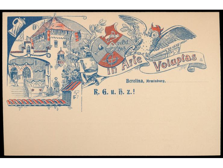 Berolina, Arminburg,  "24. Oct. 1565 In Arte Voluptas", zweifarbiger Zudruck auf P 36, Frech E 1 (Z) / 02, ungebraucht
