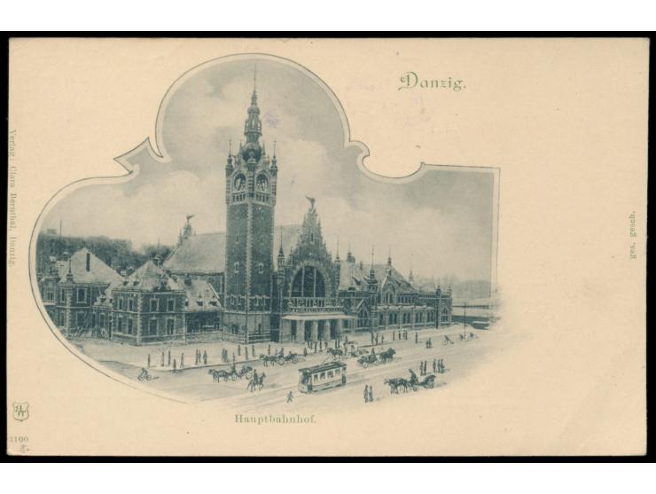 Jahrhundertwertstempel 5 Pf., rückseitig Bild  Danzig - Hauptbahnhof,  Frech F 30 (Z), ungebraucht, rechts unten schwacher Ec