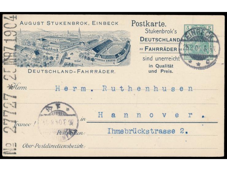 August Stukenbrok, Einbeck - Deutschland-Fahrräder: &nbsp;Postkarte mit Abbildung des Firmengeländes und Wertstempel 5 Pf., S