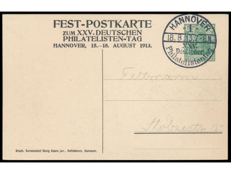 Privatganzsache 5 Pf., Fest-Postkarte zum XXV. Deutschen Philatelisten-Tag ..., Ansicht  Hannover - Brunnen der Flußwasserkun