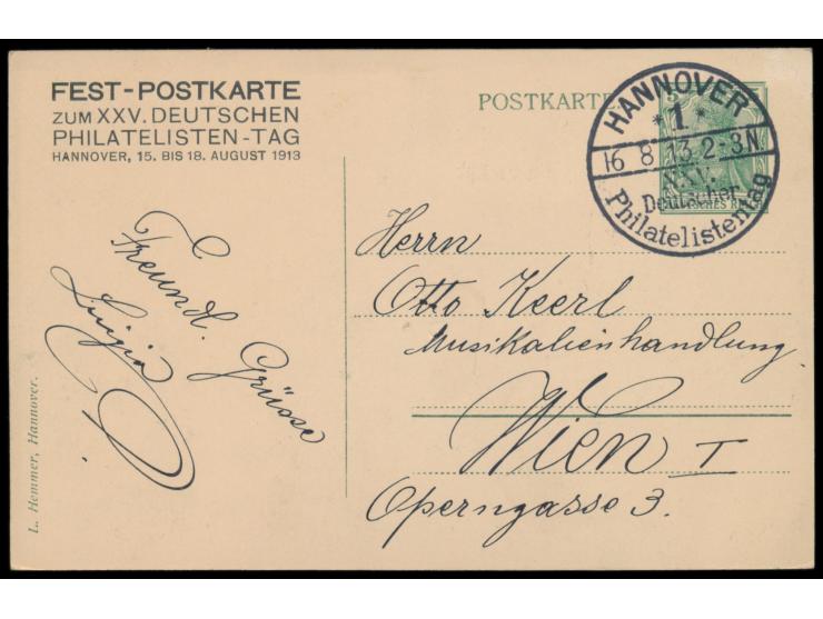 Privatganzsache 5 Pf., Fest-Postkarte zum XXV. Deutschen Philatelisten-Tag ..., seltene Ansicht  Hannover-Herrenhausen Palmen