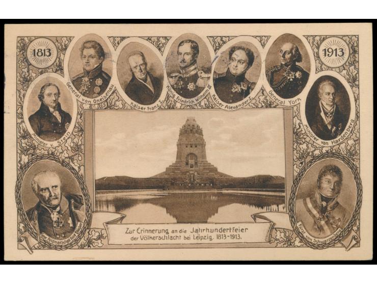 Privatganzsache 5 Pf.,  Leipzig, Jahrhundertfeier der Völkerschlacht,  kompletter Satz von drei Karten, Bilder  Völkerschlach
