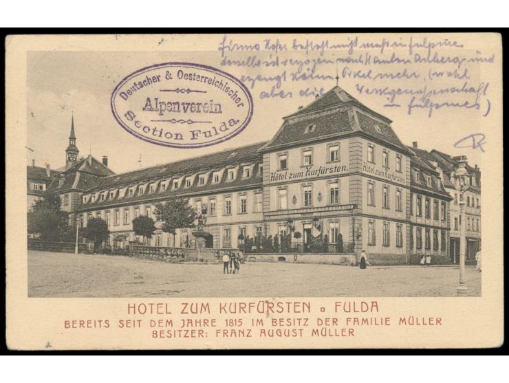 Privatganzsache 5 Pf.,  Fulda -   Hotel zum Kurfürsten,  Frech F 19, Stempel Fulda 28.4.12 nach Fulpmes / Österreich, am 29.4