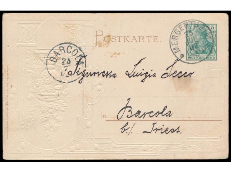 Privatganzsache 5 Pf., Bild &nbsp;Heilbronn - Totalansicht &nbsp;und mehrfarbige Vase im Prägedruck , &nbsp;Verlag v. C. Bren