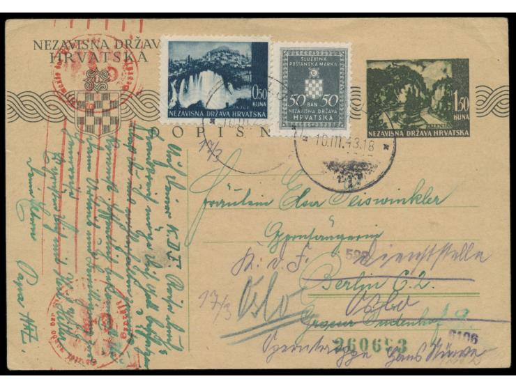 Dienstmarke 0,50 Kuna  als Zusatzfrankatur auf Ganzsache 1,50 Kuna mit weiterer 0,50 Kuna nach Berlin, Stempel  Tuhelj  10.3.