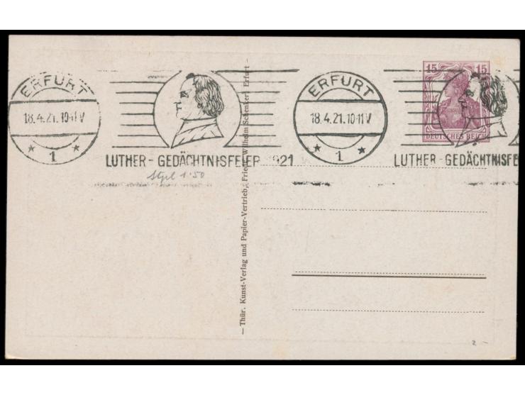 Privatganzsache 15 Pf.,  Lutherstadt Erfurt - Augustinerkirche / Denkmal,  Frech F 3, Blanko-Maschinen-Werbestempel Erfurt "L