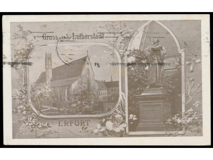 Privatganzsache 15 Pf.,  Lutherstadt Erfurt - Augustinerkirche / Denkmal,  Frech F 3, Blanko-Maschinen-Werbestempel Erfurt "L