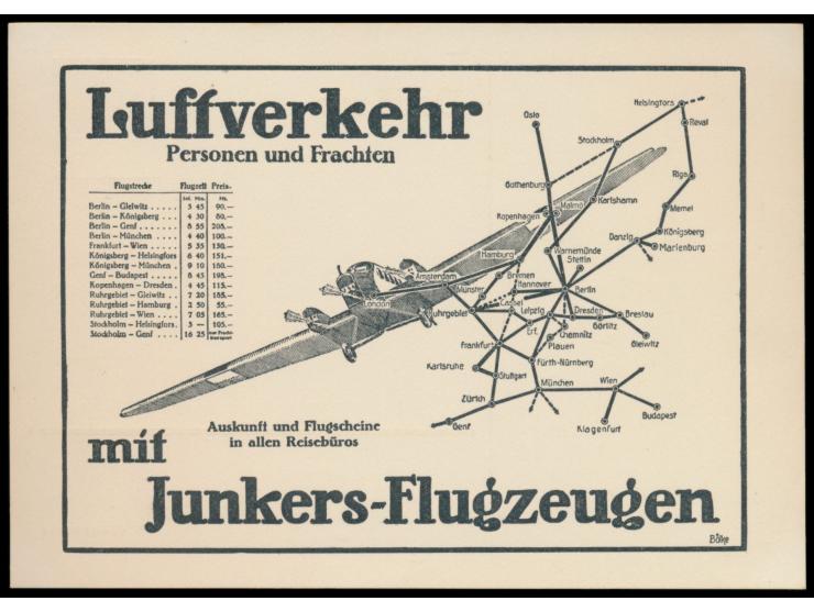 Privatganzsache mit Wertstempel 5 Pf. Rheinlandfeier,  "Luftverkehr mit Junkers-Flugzeugen",  Frech B 5, ungebraucht
Stichwor