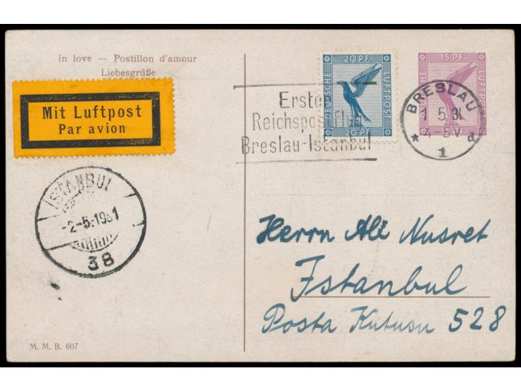 Privatganzsache &nbsp;15 Pf. Steinadler , Künstler-Kitsch-Karte &nbsp;&quot;... Liebesgrüße&quot; &nbsp;(Frau im Sessel, M.M.