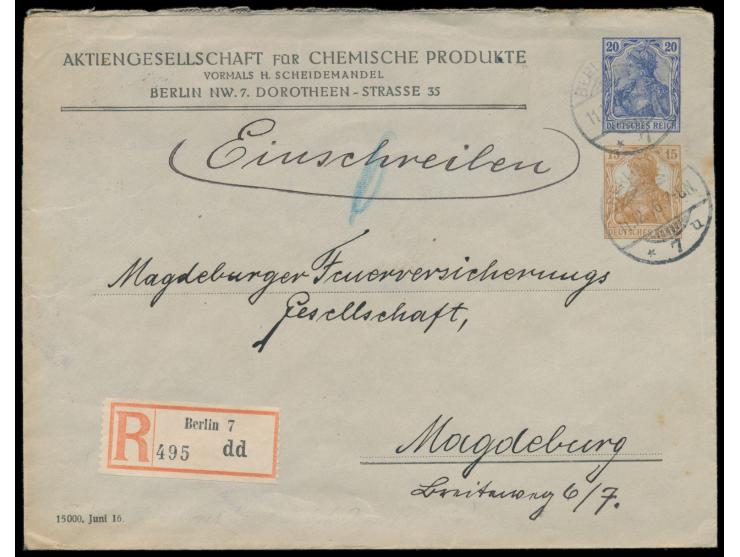 Privatganzsachenumschlag mit Wertstempel  20 Pf. blau und 15 Pf. braun,  Aktiengesellschaft für Chemische Produkte, vormals  
