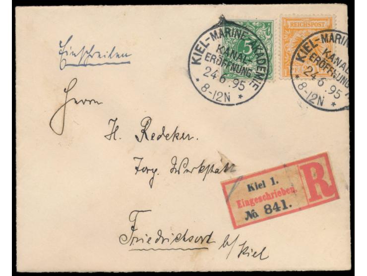 Sonderstempel  Kiel-Marine-Akademie Kanal-Eröffnung  24.6.95 auf  Einschreibbrief  nach Friedrichsort,  R-Zettel Kiel 1  ohne