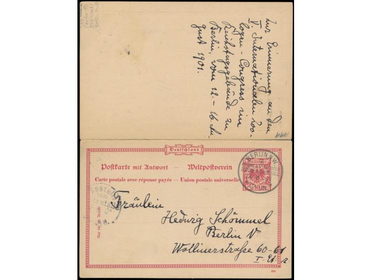 Sonderstempel  Berlin, N.W. 7 Postamt d. V. Internation. Zoologen Kongresses  13.8.01 als Aufgabestempel und als Ankunftstemp