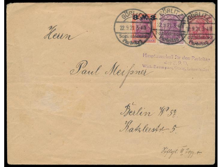 3 x Sonderstempel &nbsp;Görlitz Sozialdemokr. Parteitag &nbsp;22.9.21 und L3 &quot;Hauptausschuß für den Parteitag der S.P.D.