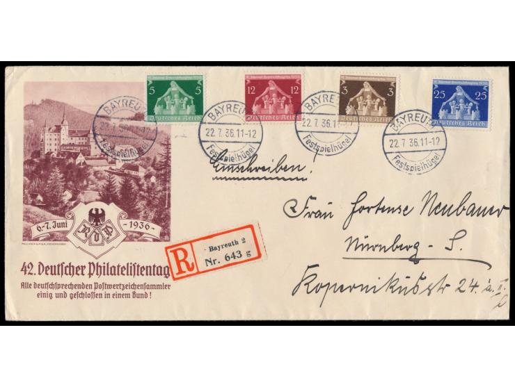 Satz "Internationaler Gemeindekongress"  auf langformatigem Sonderumschlag "42. Deutscher Philatelistentag", Stempel  Bayreut