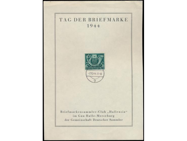 Sondermarke  Tag der Briefmarke 1944  auf Gedenkblatt des  Briefmarkensammler-Club "Hallensia" , Format 15 x 21 cm, Tagesstem