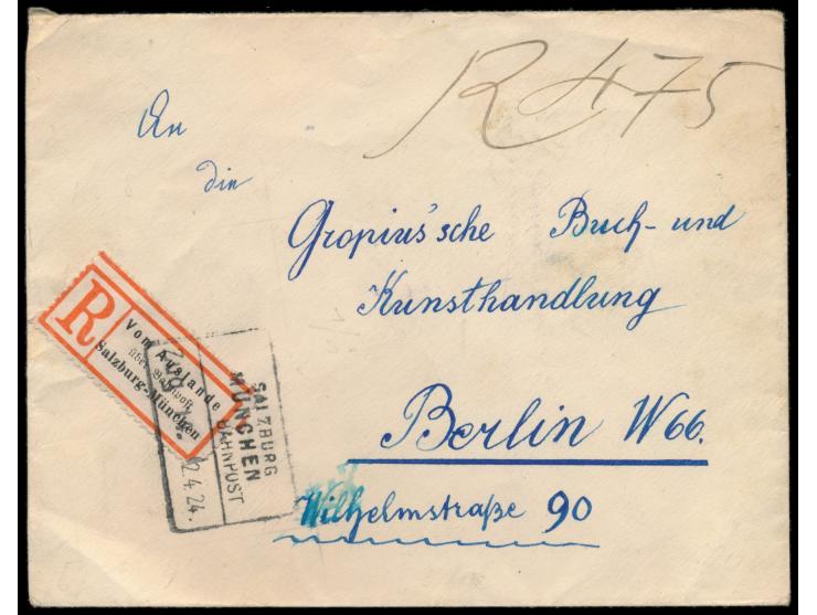 2 x  Griechenland  2 Dr. rückseitig auf Einschreibbrief nach Berlin, handschriftlicher R-Vermerk,  R-Zettel "Vom Auslande übe