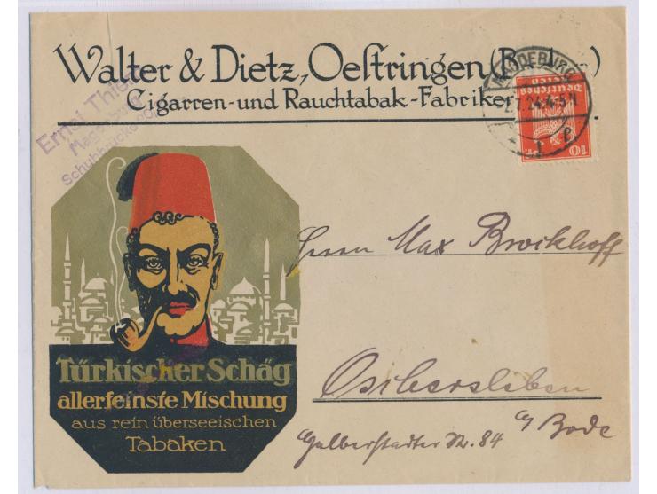 Reklameumschlag &nbsp;&quot;Walter &amp; Dietz, Oestringen (Baden) Cigarren- und Rauchtabak-Fabriken&quot; mit mehrfarbiger A