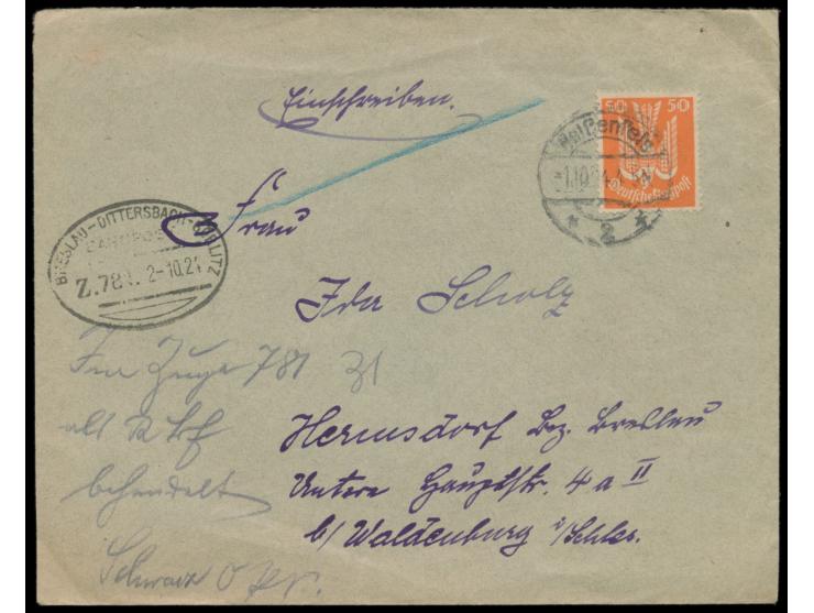 Einzelfrankatur 50 Pf. Holztaube auf Einschreibbrief mit Stempel Weißenfels 2 1.10.24 nach Hermsdorf, Bezirk Breslau, handsch