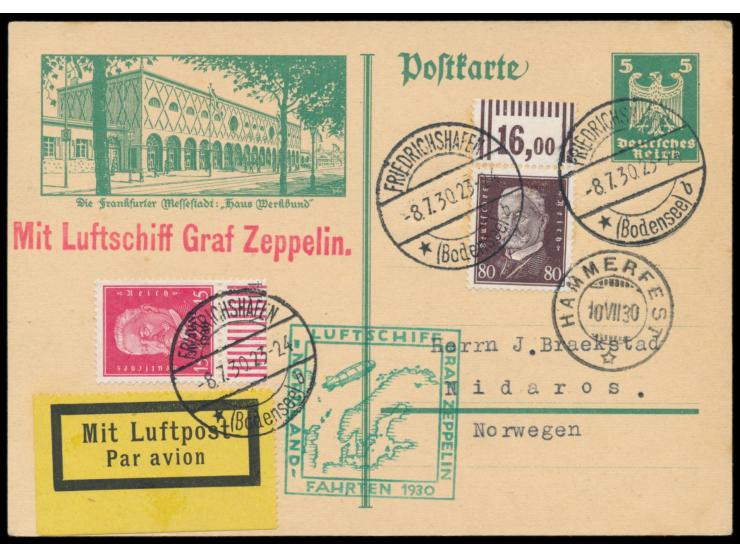 80 Pfg. Hindenburg mit seltenem  Walzenoberrand 2,9,2  mit weiterer 15 Pfg. Hindenburg Unterrand auf Bild-GA 5 Pf. mit Bild "