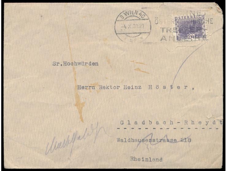 Brief mit Absendereindruck "Prof. Dr.  Pius Parsch , Stift Klosterneuburg bei Wien" (bedeutender österr. Theologe), Frankatur