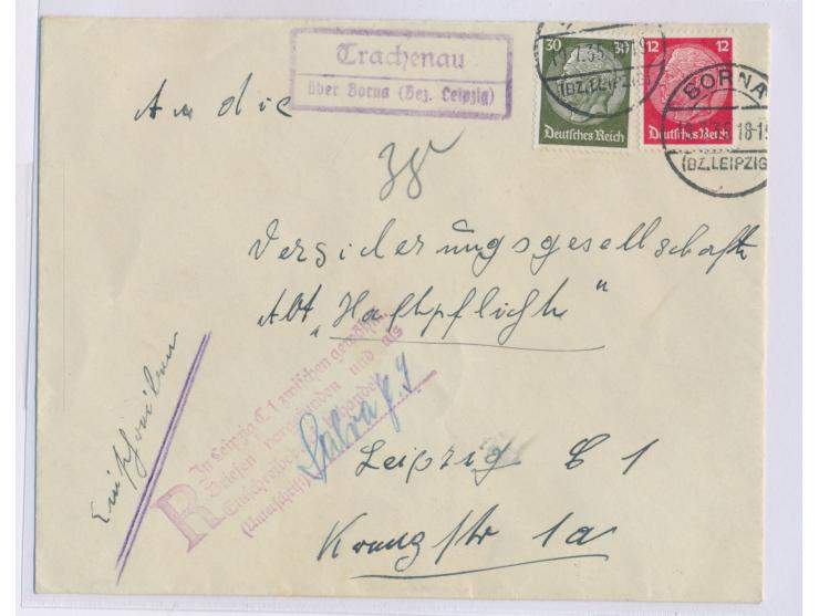 Einschreibbrief mit Stempel &nbsp;Borna (Bz. Leipzig) &nbsp;19.7.35 und PSt II-Stempel Trachenau über Borna (Bez. Leipzig) na