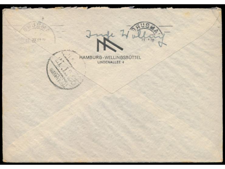 Einzelfrankatur 25 Pf. Eisenbahn (kleine Zahnfehler) auf Auslandsbrief  nach Mandschukuo,  Empfänger Konsul K. A. Balser, Mas