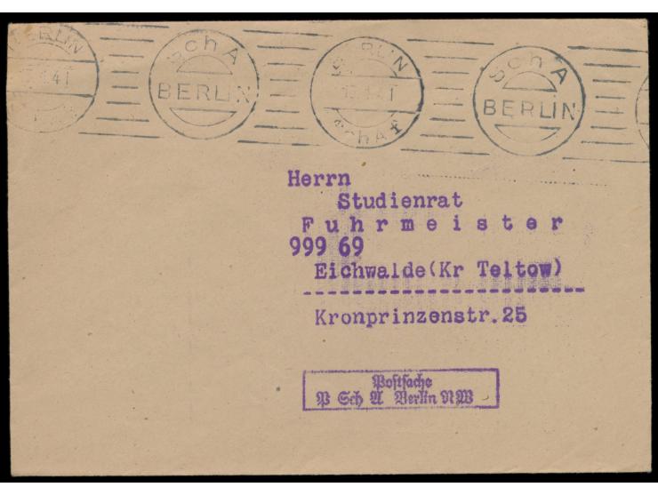 Umschlag des Postscheckamts Berlin zum Versand der Kontoauszüge (Postsache), rückseitig gedruckte Anzeige der NS-Zeitschrift 