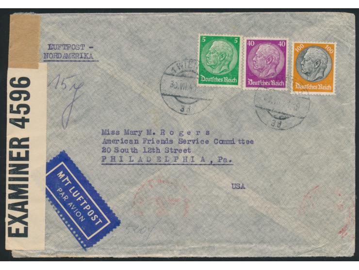 Luftpostbrief 3. Gewicht (bis 15 g) nach USA, Frankatur 105 Pf., Stempel Wien 9 30.7.41, etwas blasser Absenderstempel  Gesel