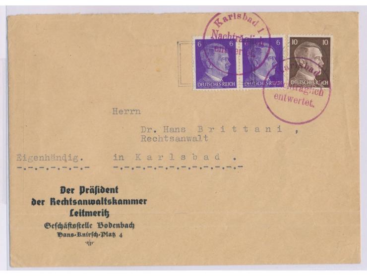 2 x roter Kreisstempel  Karlsbad 1 Nachträglich entwertet  auf Brief mit Vermerk  "Eigenhändig"  aus Leitmeritz mit schwachem