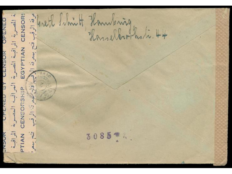 Stempel  Hamburg 18  21.9.42 und Stempel  Taxe percue , handschriftlich 25 Pf., auf  Luftpostbrief  mit  Luftpost ab Bagdad, 