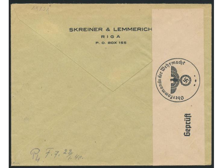 50 S. Staatswappen als  Eckrandstück  rechts oben auf Luftpostbrief nach Berlin, Stempel  Riga Gaisa-Pasts  19.1.40, rückseit