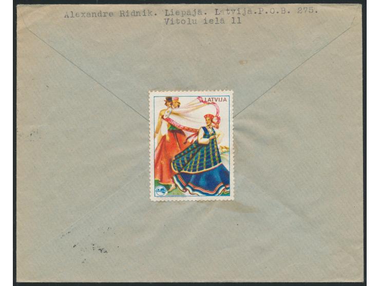 Einzelfrankatur 20 S. Wappen (Ausgabe 1940) auf  Luftpostbrief  nach Schweden,  Sondertarif,  Stempel  Liepaja  6.4.40, rücks