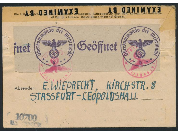 Kriegsgefangenen-Vordruckfaltbrief mit  Luftpost  nach USA - Camp Lee, handschriftlich  "40 Rpf. Taxe percue",  Stempel  Stas