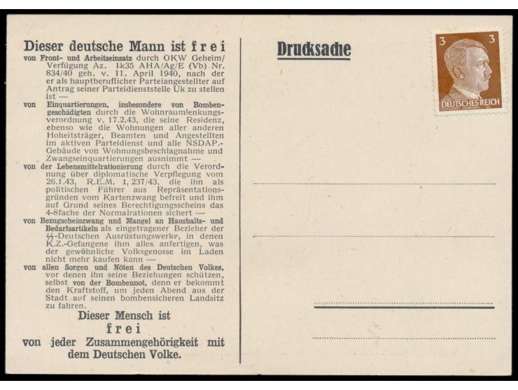 1944 / 1945: Britische  Propagandafälschung  3 Pf. Hitler auf Propagandakarte "Dieser deutsche Mann ist frei" (Dr. Ludwig Sch