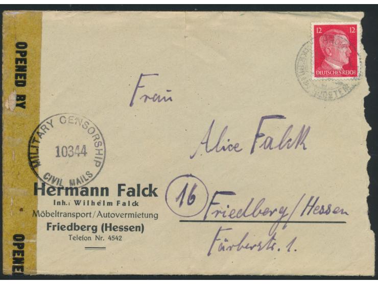 2 Briefe mit 12 Pfg. Hitler auf Brief mit Absenderangabe Prohn Kr. Bilin, Stempel Prohn 14.3.45 und Brüx15.3.45 nach Friedber