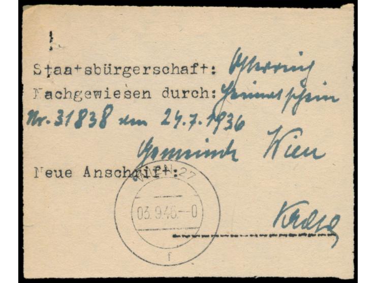 Einzelfrankatur 30 Pf. Hitler auf  Postanweisung  auf 20 RM mit Stempel  Karlsbad 2  23.3.45 nach Wien, erst nach Kriegsende 