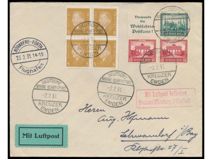 seltener waagerechter  Nothilfe-Zusammendruck  Reklamefeld und 8 Pf. mit zwei 15 Pf.-Marken im Viererblock auf  Luftpostbrief