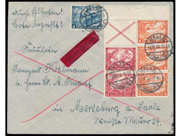 Nothilfe-Zusammendruck Wagner  (Heftchenblattteil) und Einzelmarke 4 Pf. Wagner (zwei kleine Stockpunkte)   zusammenhängend a