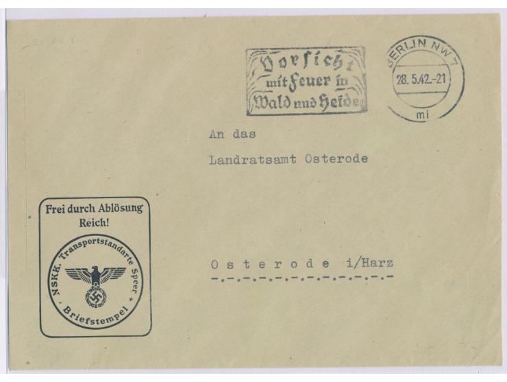 Brief mit Maschinenstempel  Berlin NW 7  28.5.42, eingedrucktes Dienstsiegel "Frei durch Ablösung Reich! /  NSKK. Transportst