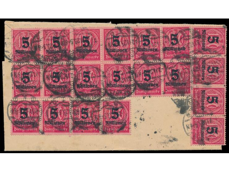 20 x Dienstmarke &nbsp;5 Millionen &nbsp;auf 100 M. rückseitig auf Faltbrief der Staatl. bakt. Untersuchungs-Anstalt Erfurt n