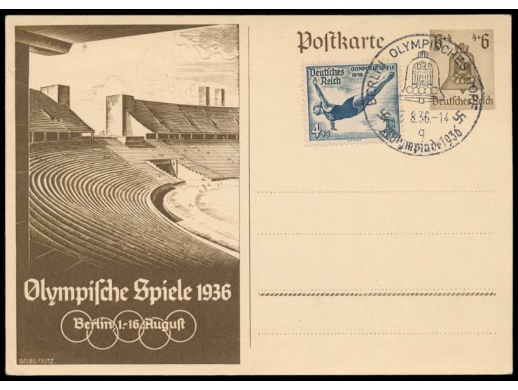 Olympia-Ganzsache 6 Pf. mit rückseitigem  Zudruck  der Roto- und Debego-Werke Königslutter  "Zur Erinnerung an die Olympische