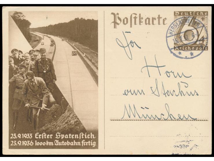 Sonderganzsache für das WHW 6 + 4 Pf., rückseitig vierzeiliger  Zudruck der W.H.W. Kreisführung Lindenberg,  Stempel Hergensw