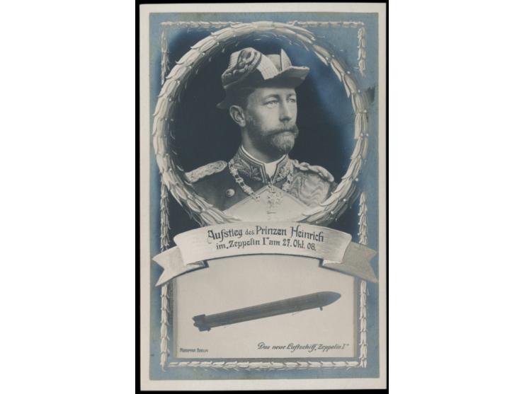 LZ. 3,  Ansichtskarte zum Aufstieg des  Prinzen Heinrich  im Zeppelin I am 27.10.08,  Kopfbild und Bild Zeppelin,  ungebrauch