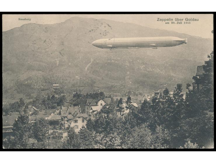 schweizer Ansichtskarte  Zeppelin über Goldau 20.7.1911, (LZ  10 Schwaben),  mit 7 1/2 Ct. Pro Juventute, Stempel Aarau 10.12