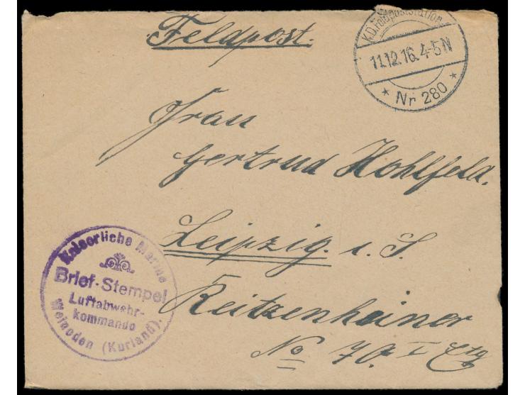 Feldpostbrief mit Stempel  K. D. Feldpoststation Nr. 280  11.12.16 und Briefstempel Kaiserliche Marine /  Luftabwehr-Kommando