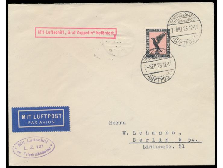 Schlesienfahrt 1929,  Auflieferung Friedrichshafen, Brief mit Einzelfrankatur 1 M. Flugpost nach Berlin, Stempel Friedrichsha